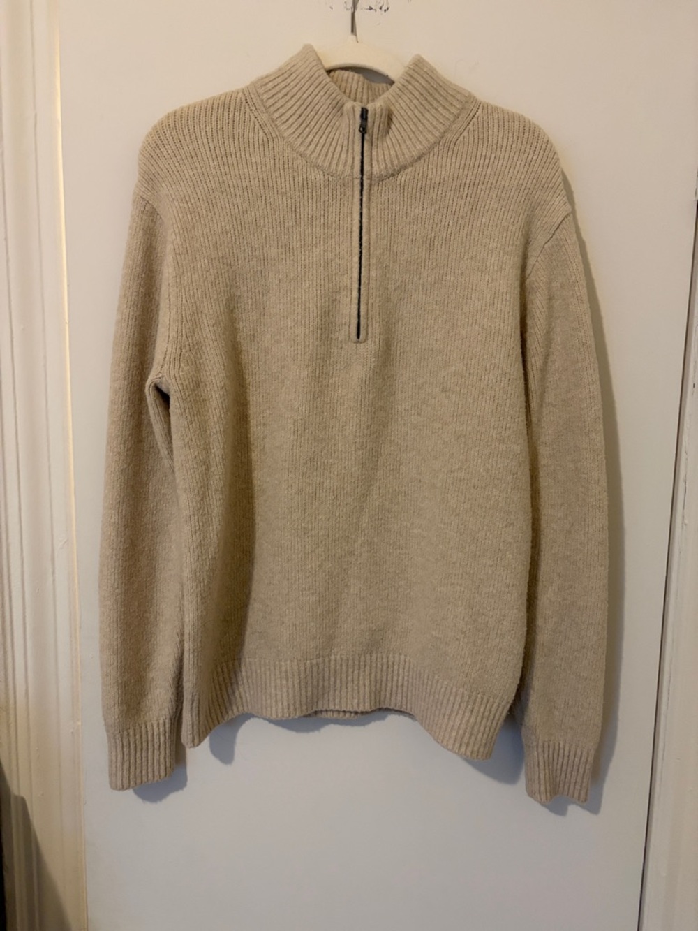 Men's Small Wool Blend Cream Uniqlo Half-Zip Knit Sweater